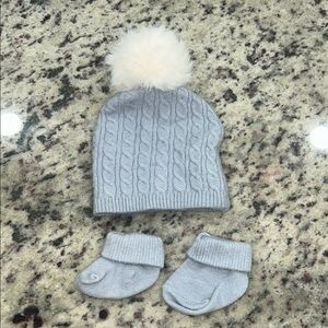 Cozy Baby Blue Knit Baby Hat and Booties Set